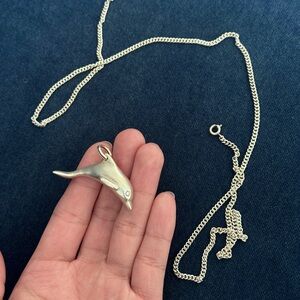 Sterling Silver Dolphin Charm With Diamonds Eye Necklace